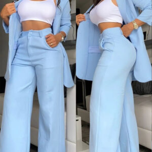 Pure Color Split Sleeve Lapel Suit Straight-leg Pants Suit Women - Image 7