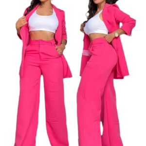 Pure Color Split Sleeve Lapel Suit Straight-leg Pants Suit Women - Image 5