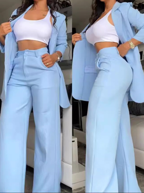 pure-color-split-sleeve-lapel-suit-straight-leg-pants-suit-women