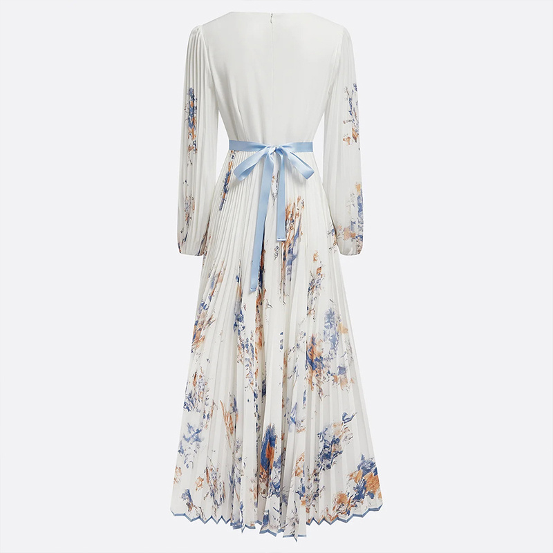 Women's Floral Print V-Neck Long Sleeve Maxi Dress A-Line Flowy Ruffled For Spring&Summer Vacation & Evening Party - Image 5