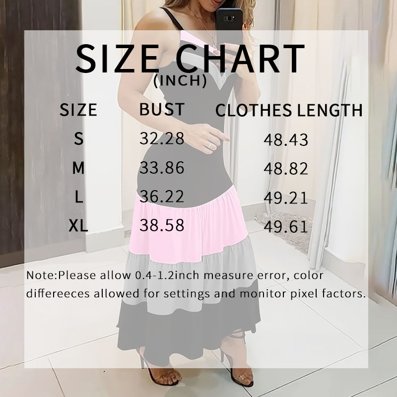 Women's Summer Casual Sleeveless V Neck Color Block Spaghetti Strap Maxi Long Dress - Image 10