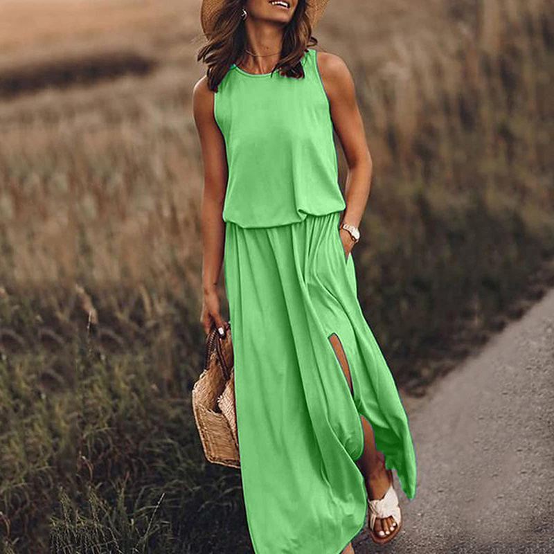 Women's Maxi Dress Summer Sleeveless Crewneck Sundress Casual Loose Long Dresses With Pockets - Image 9