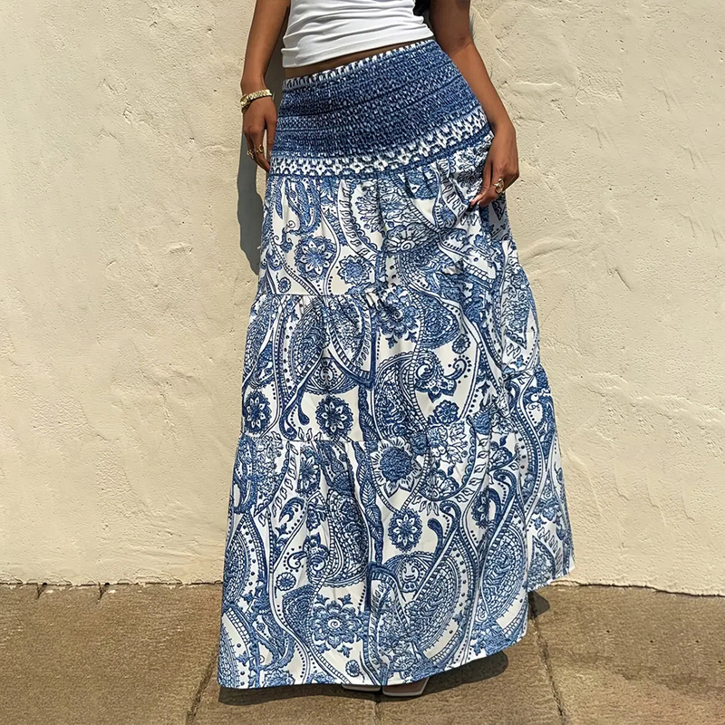 Women's Boho Floral Print Maxi Skirt - Elastic Waist A-Line Long Skirt For Spring&Summer Casual Beach Skirt - Image 3