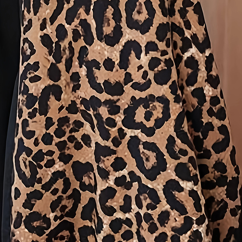 Womens Leopard Print Maxi Dresses Color Block Long Sleeve Dress Casual Summer Dresses - Image 5