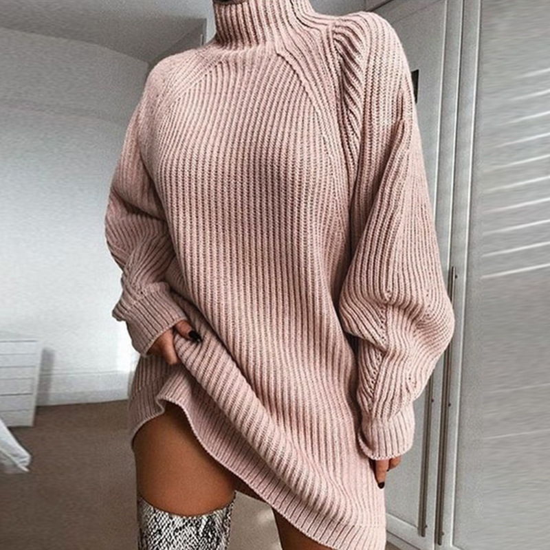 Solid Turtleneck Long Sweater Winter Warm Women Sweater Dress - Image 6