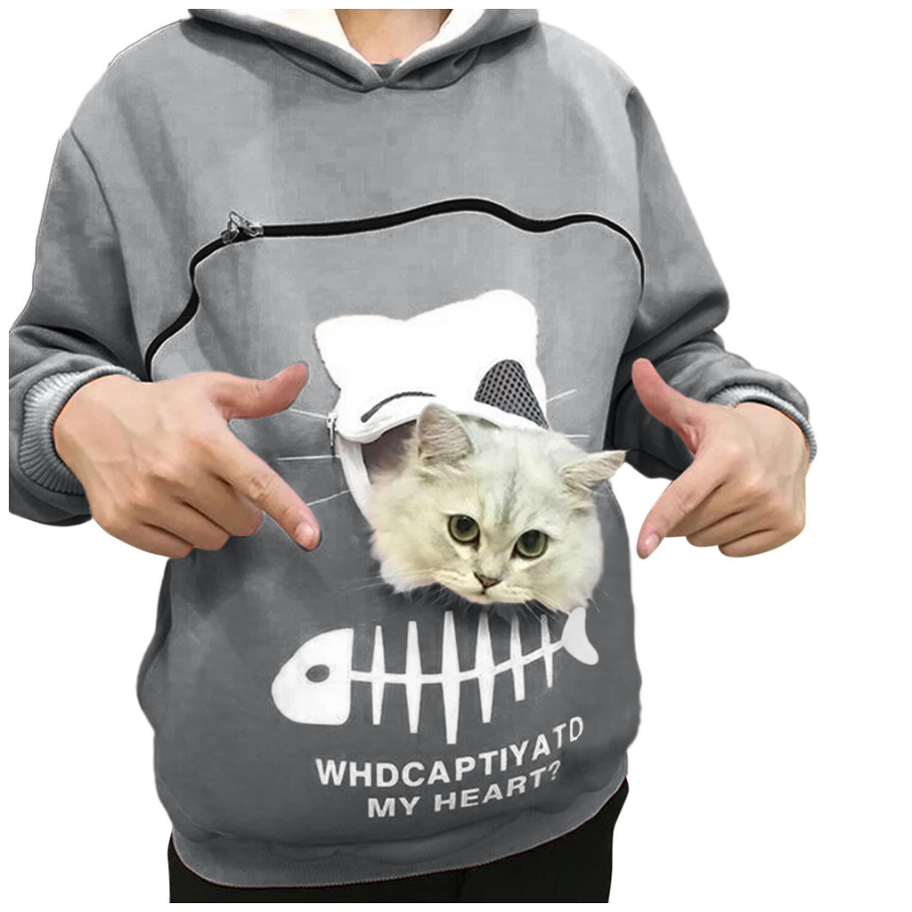 Women Hoodie Sweatshirt With Cat Pet Pocket Design Long Sleeve Sweater Cat Outfit - Image 8
