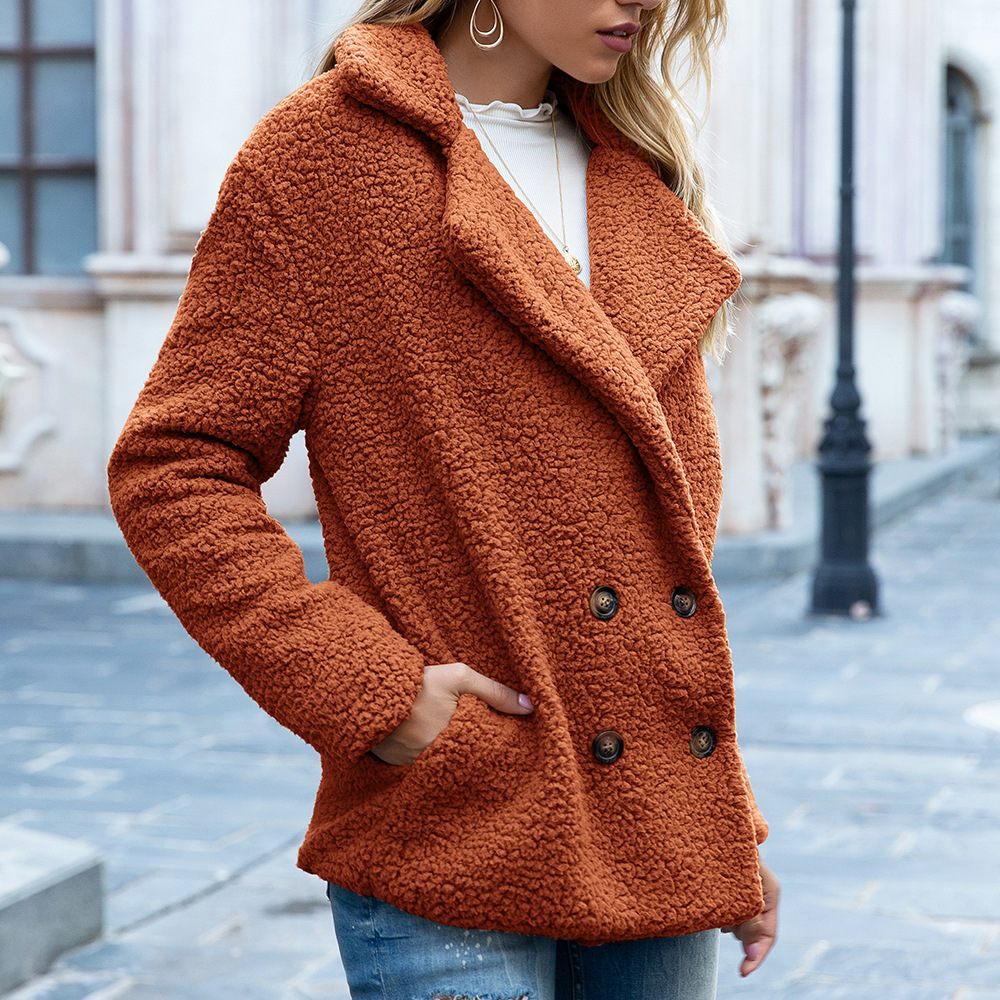 Loose Lapel Fluffy Coat Winter Button Jacket Cardigan Outwear For Women Clothing - Image 8