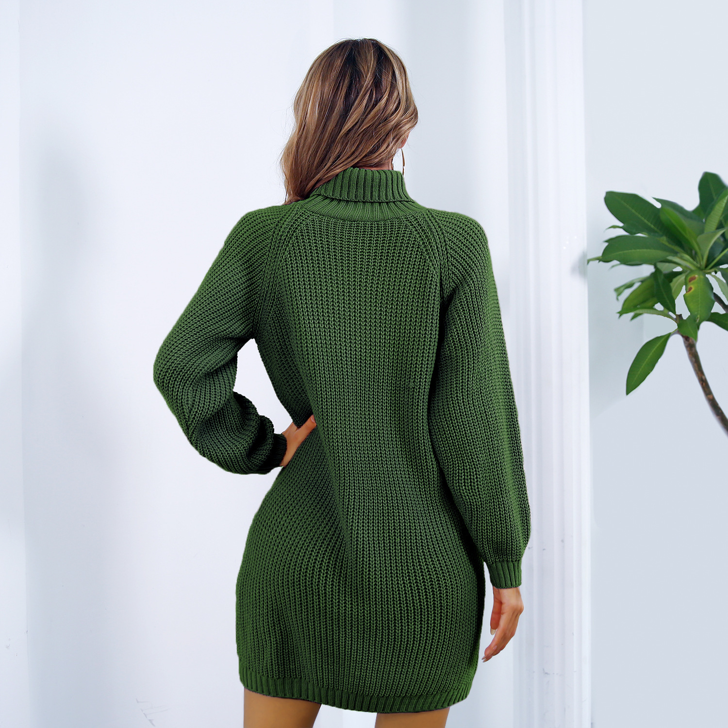 Winter Turtleneck Long Sweater Dress With Button Design Leisure Clinch Long Sleeve Base Sweater Women - Image 3