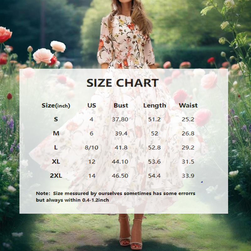 Women's Elegant Floral Print Boho Dress - Round Neck Half Sleeves Flowy Maxi Dress - Image 6