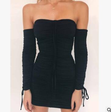 Bandage Dress Women Sexy Off Shoulder Long Sleeve Slim Elastic Bodycon Party Dresses Gowns - Image 3