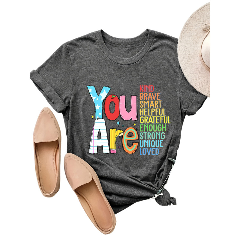 Women's 'You Are' Printed Short Sleeve T-Shirt Summer Casual Round Neck Tee - Image 3