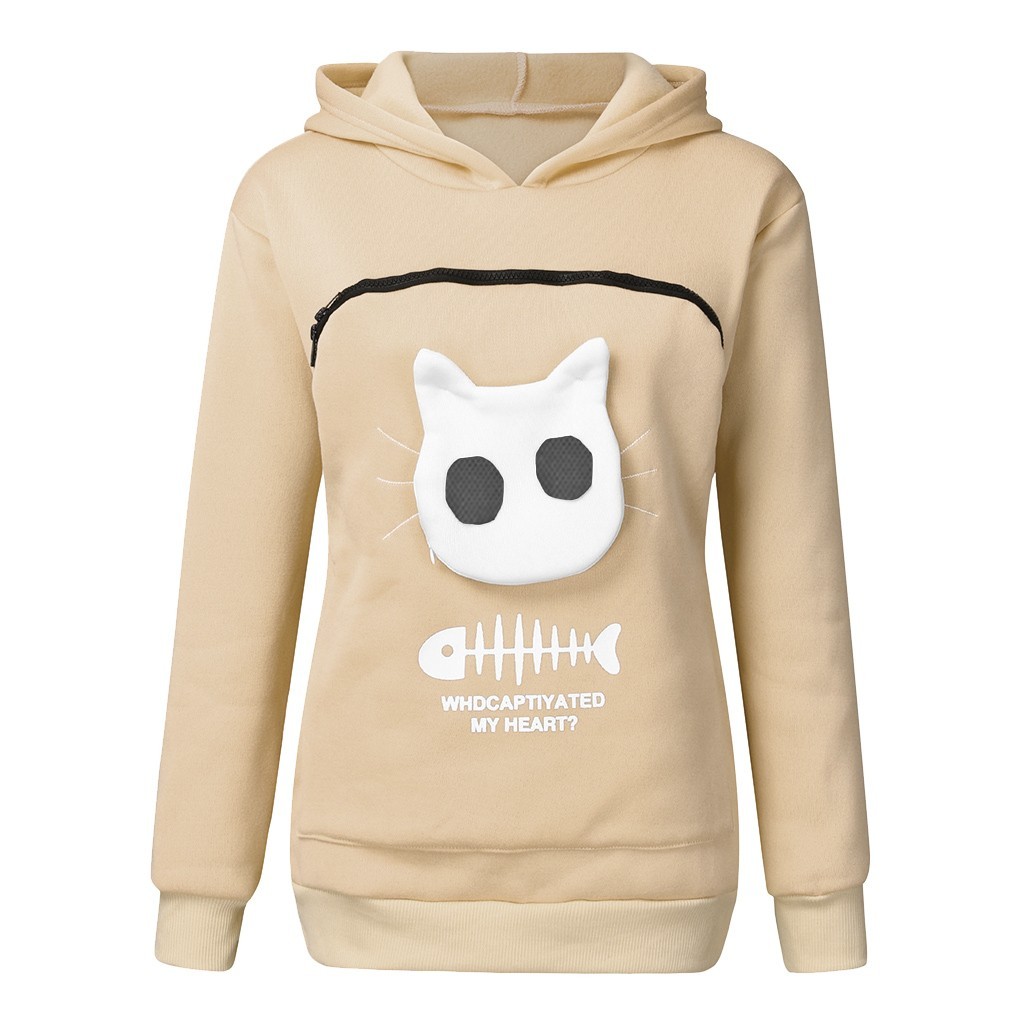 Women Hoodie Sweatshirt With Cat Pet Pocket Design Long Sleeve Sweater Cat Outfit - Image 6