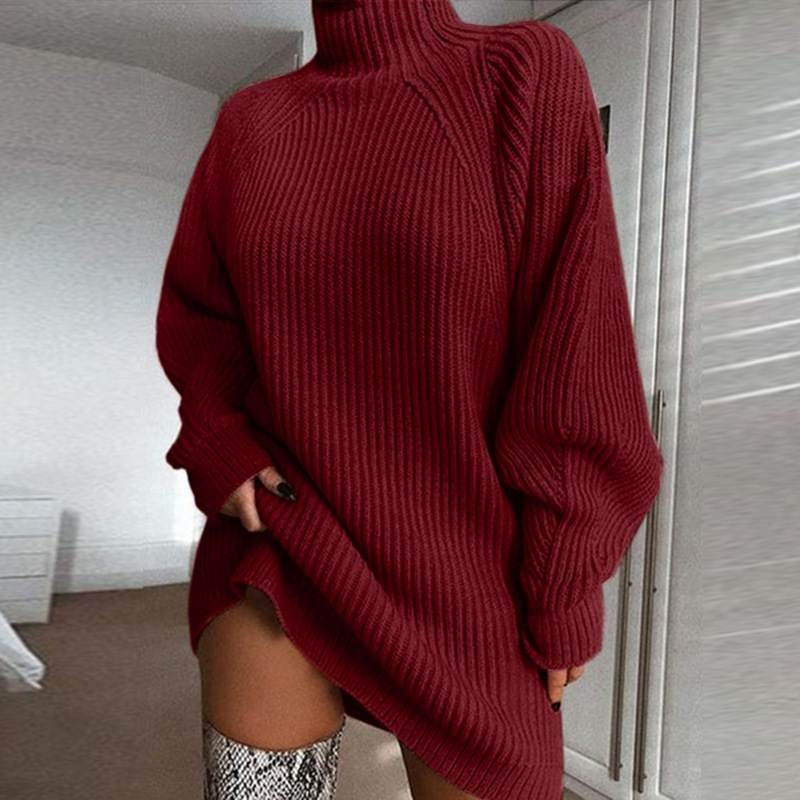 Solid Turtleneck Long Sweater Winter Warm Women Sweater Dress - Image 7