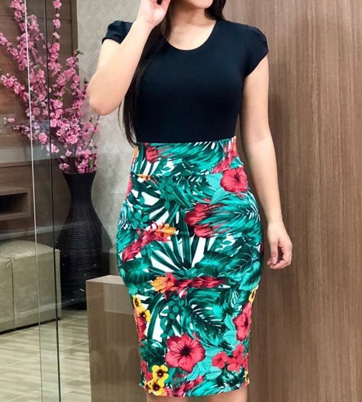 Printed Office Midi Pencil Dress Large Women Dress - Image 6