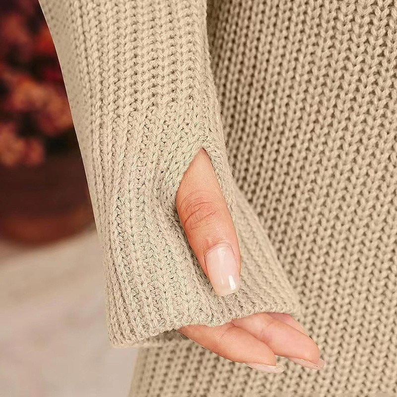 Women's Turtleneck Sweater Dress, Fall Long Sleeve Knit Pullover Mini Dress, Casual Short Sweater Dresses - Image 3