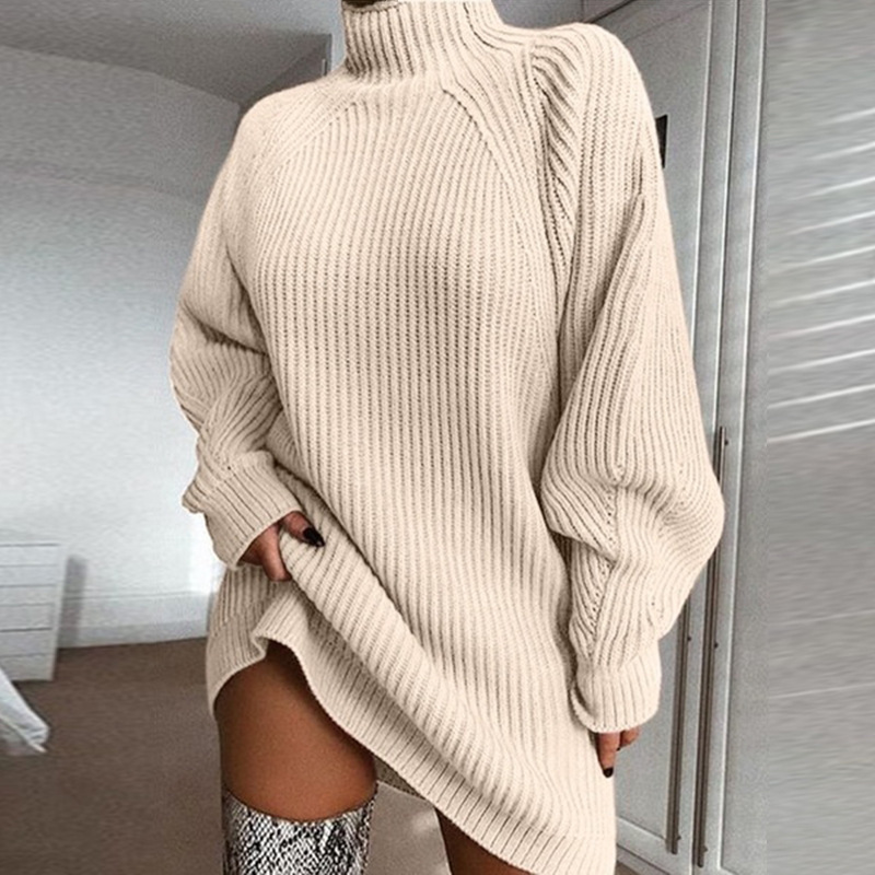 Solid Turtleneck Long Sweater Winter Warm Women Sweater Dress - Image 3