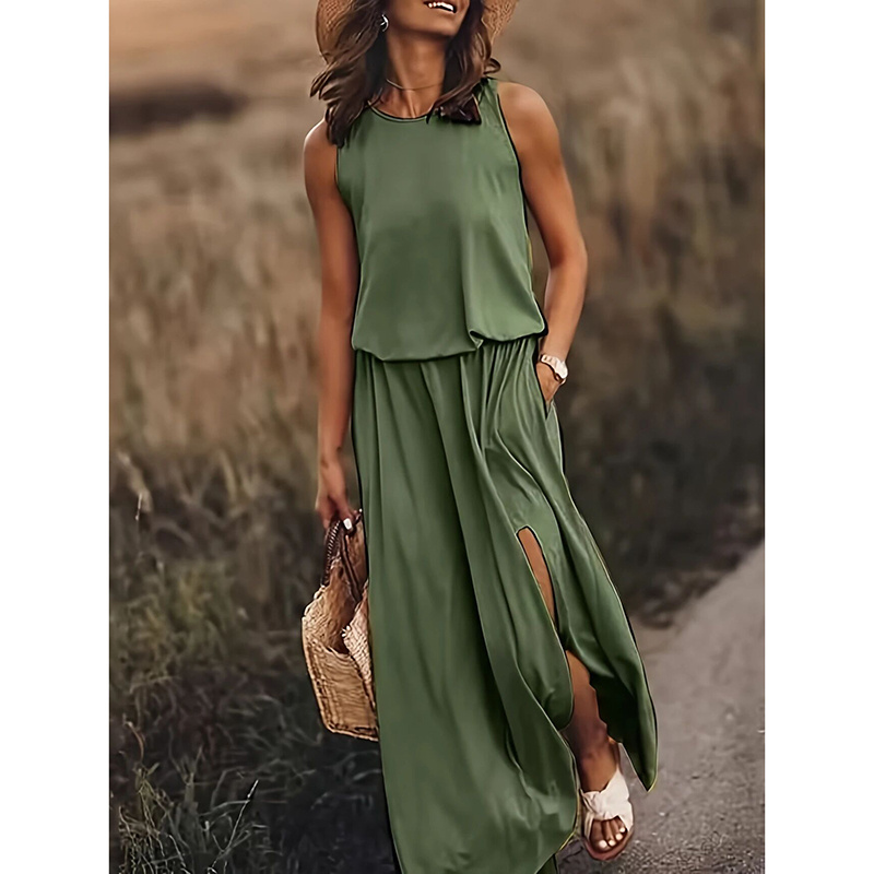 Women's Maxi Dress Summer Sleeveless Crewneck Sundress Casual Loose Long Dresses With Pockets - Image 8