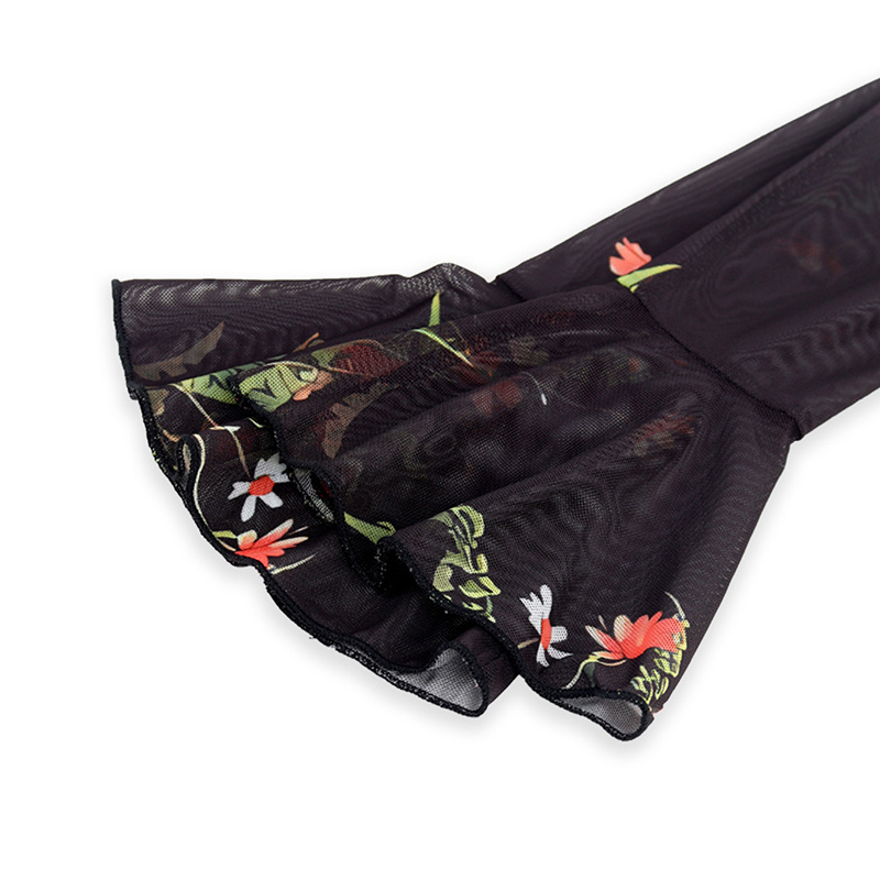 Women's Floral Print Maxi Dress, Sheer Mesh Flare Sleeve With Tiered Ruffle, Romantic Boho Casual Long Dress - Image 9