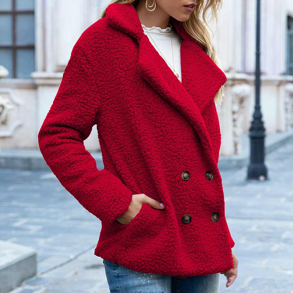 Loose Lapel Fluffy Coat Winter Button Jacket Cardigan Outwear For Women Clothing - Image 4