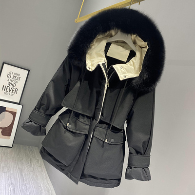 Fashion Hooded Faux Fur Collar Women's Clothing Big Pocket Down Jacket Female Winter Coat Woman - Image 3
