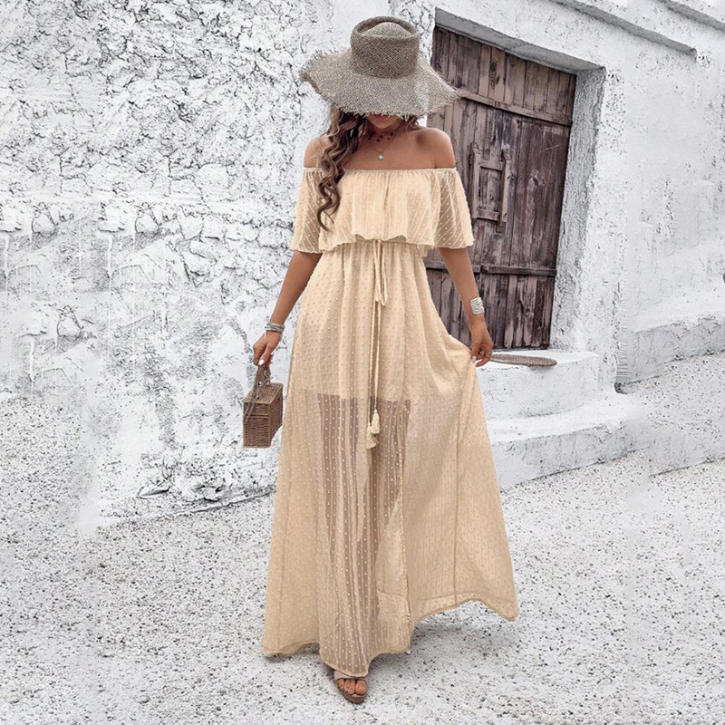 Womens Off The Shoulder Ruffle Party Dresses Side Split Beach Maxi Dress - Image 6