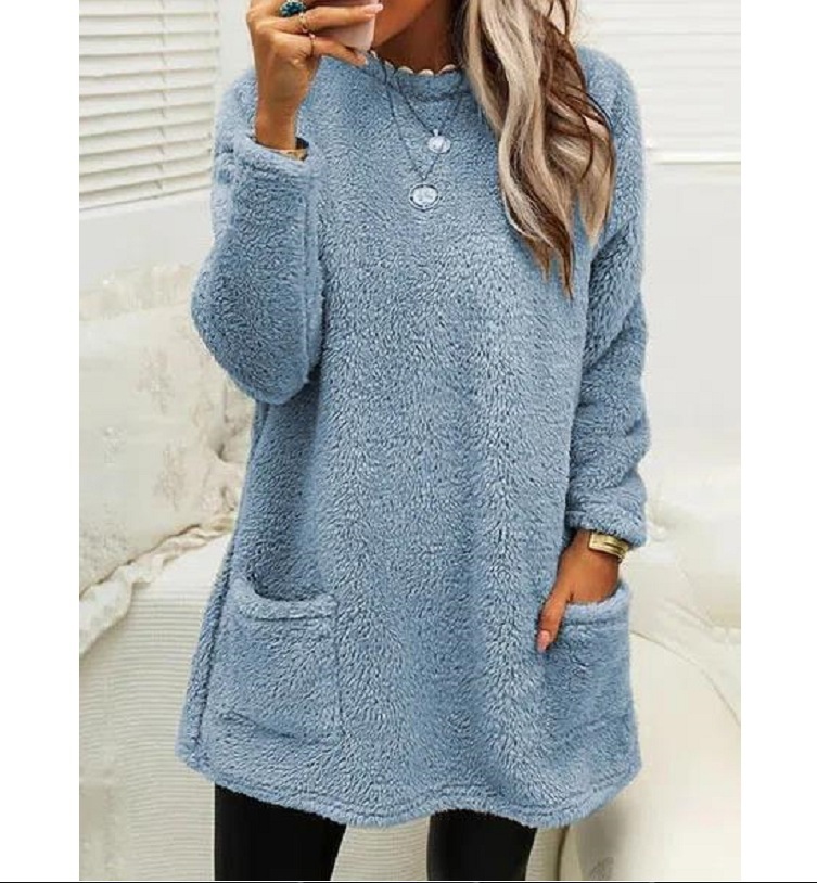 Women's Fleece Pullover Long Sweater With Pockets Winter Warm Thinken Sweatershirt Casual Long Sleeve Plush Tops Hoodie Coat Streetwear Fall Loose Outfits Hoodie Tops - Image 4