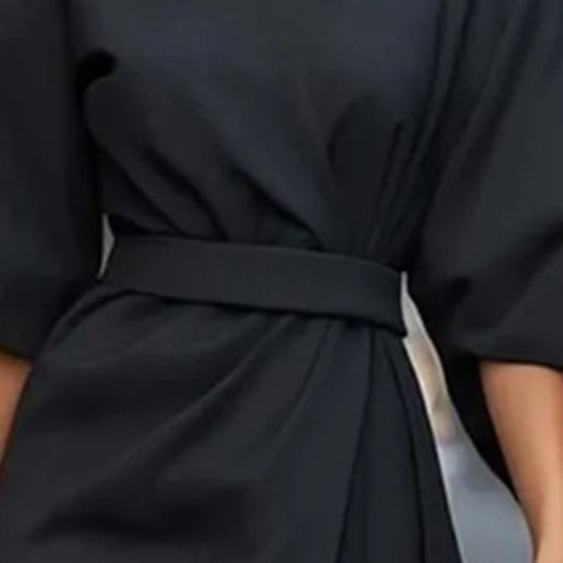 Plus Size Women's Elegant Solid Color Round Neck Mid-Sleeve Maxi Dress Waist-Defining Pleated Design For Office, Party, Wedding Guest - Image 8