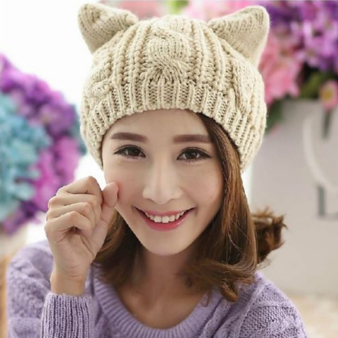 Hand Made 3D Cute Knitted Cat Ear Beanie For Winter - Image 7