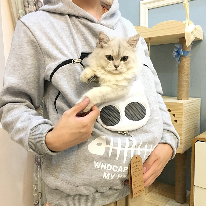 Women Hoodie Sweatshirt With Cat Pet Pocket Design Long Sleeve Sweater Cat Outfit - Image 3