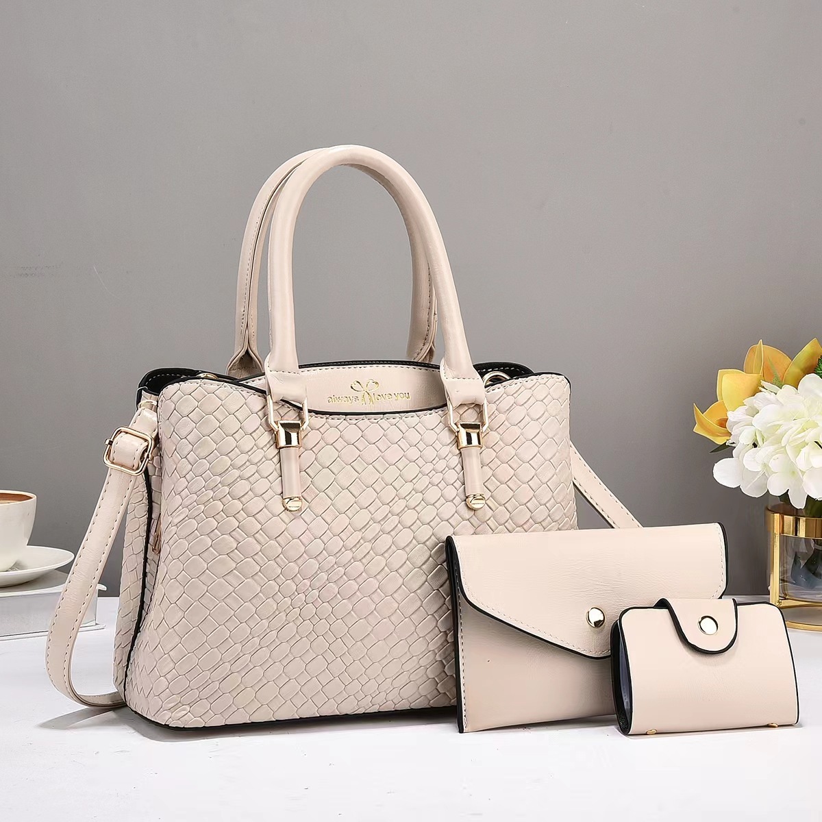 Woven Texture Three-piece Set Large Capacity One Shoulder Combination Bags - Image 4