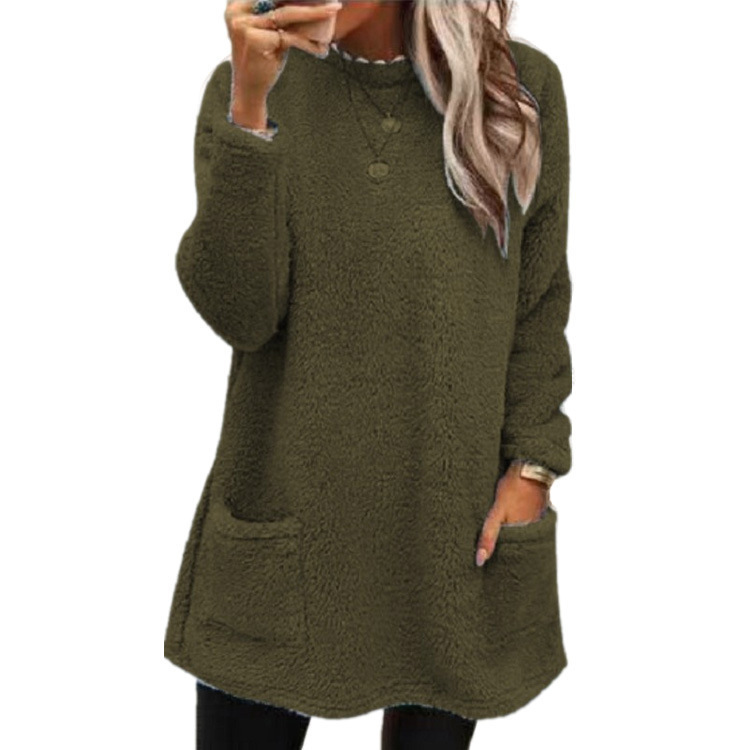 Women's Fleece Pullover Long Sweater With Pockets Winter Warm Thinken Sweatershirt Casual Long Sleeve Plush Tops Hoodie Coat Streetwear Fall Loose Outfits Hoodie Tops - Image 9
