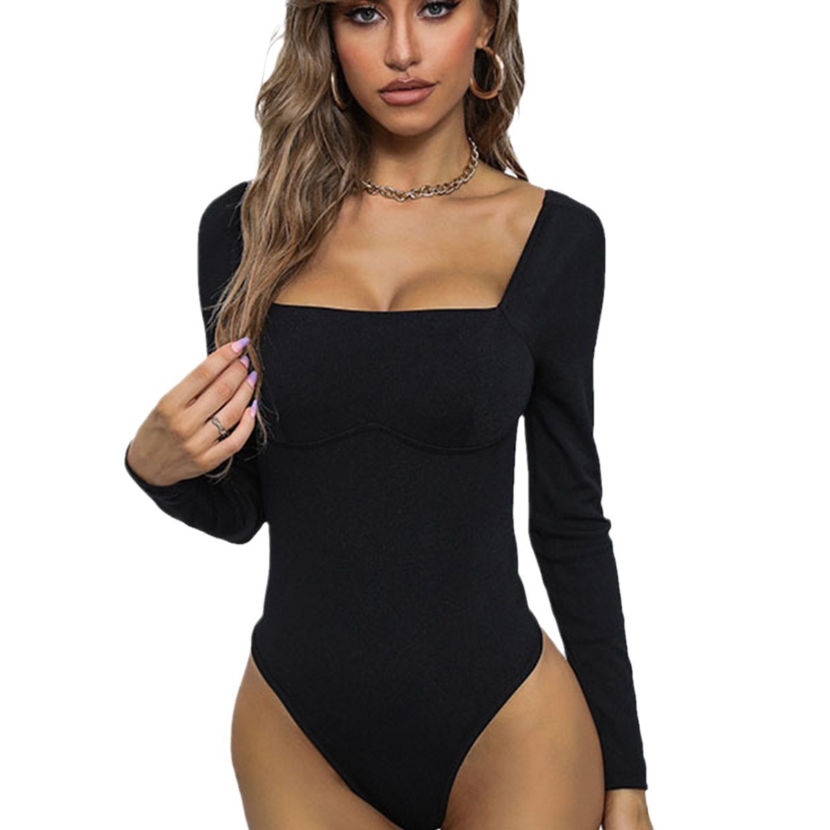 Simple Square Neck Jumpsuit New Autumn And Winter Comfortable Abdominal Wear Base Top - Image 5