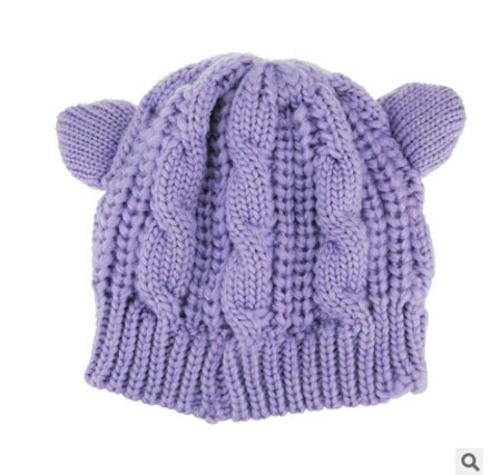 Hand Made 3D Cute Knitted Cat Ear Beanie For Winter - Image 2