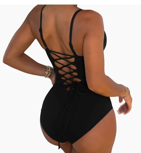 Summer Bikini Backless String Large Size Sexy Solid Color Triangle One-piece Swimsuit Womens Clothing - Image 3