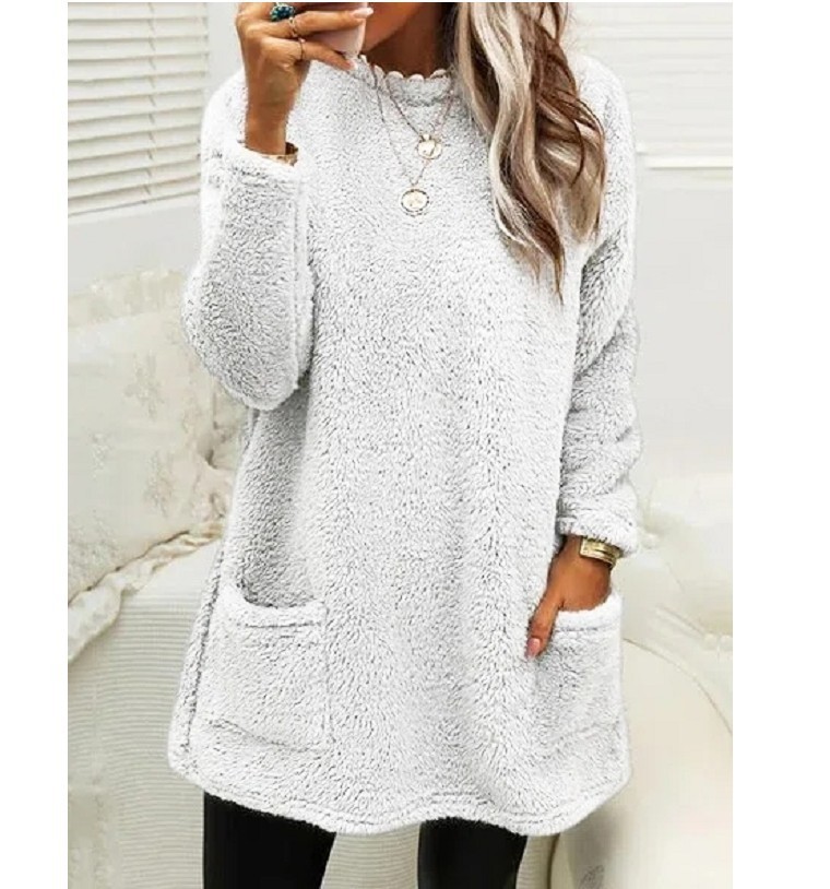 Women's Fleece Pullover Long Sweater With Pockets Winter Warm Thinken Sweatershirt Casual Long Sleeve Plush Tops Hoodie Coat Streetwear Fall Loose Outfits Hoodie Tops - Image 5