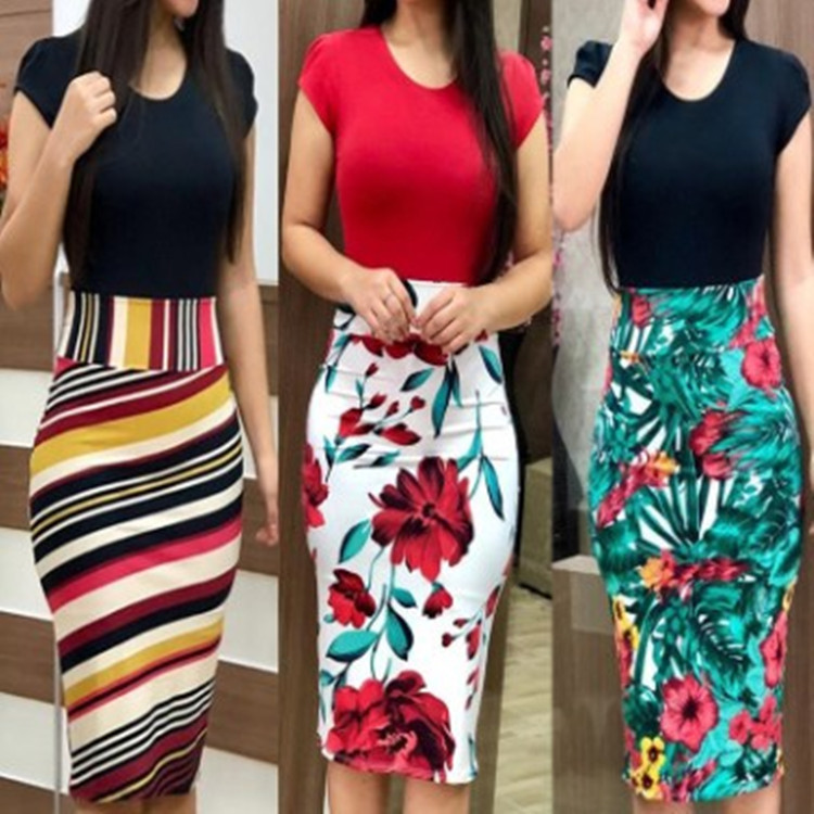 Printed Office Midi Pencil Dress Large Women Dress - Image 2