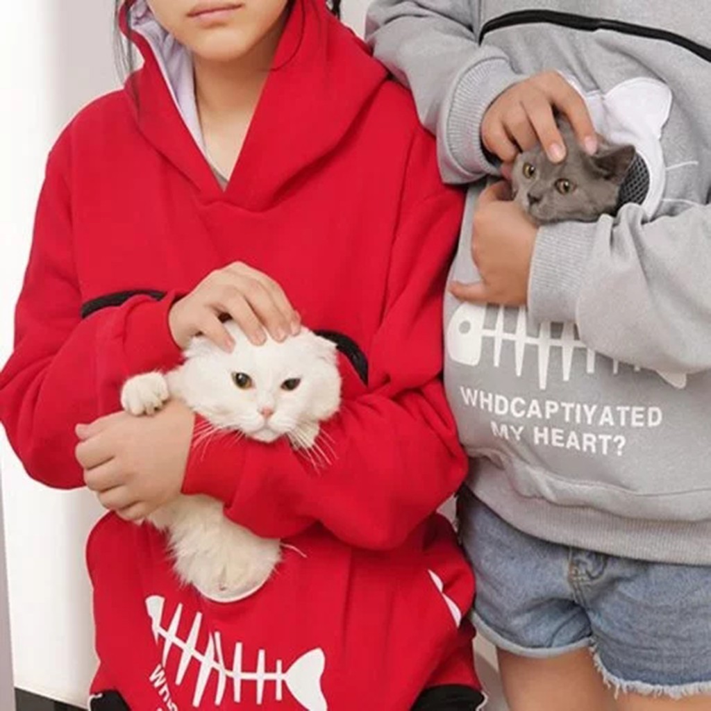 Women Hoodie Sweatshirt With Cat Pet Pocket Design Long Sleeve Sweater Cat Outfit - Image 2