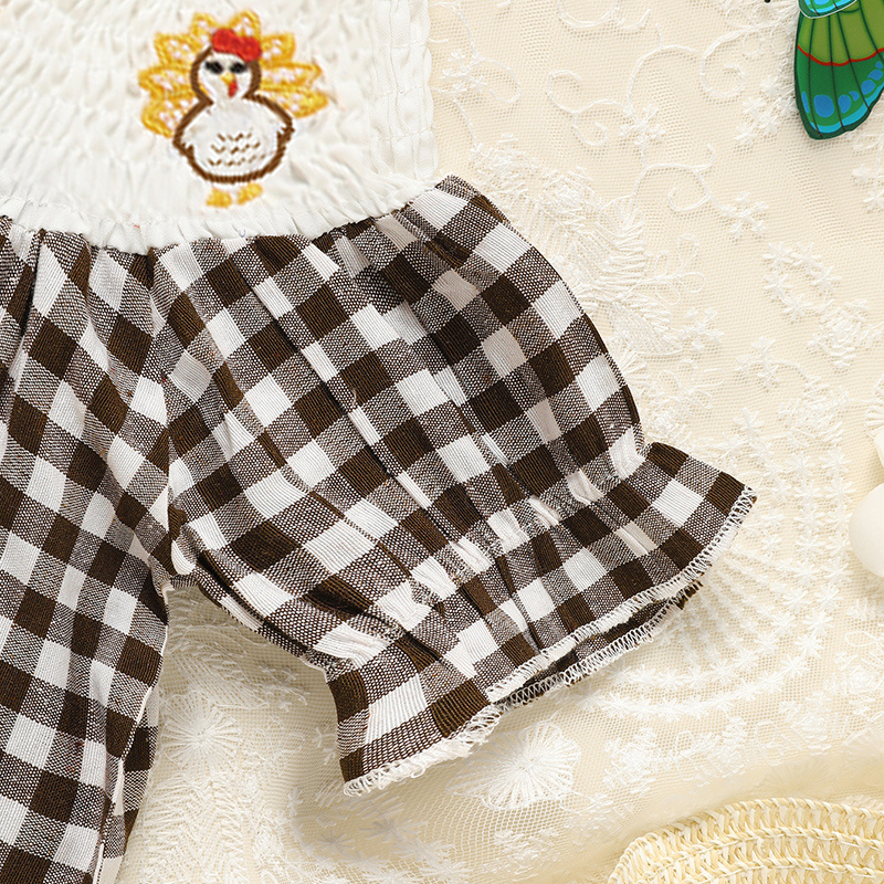 Infant Baby Girls Thanksgiving Dress Turkey Print Casual Short Sleeve Plaid Party Costume Dresses - Image 4