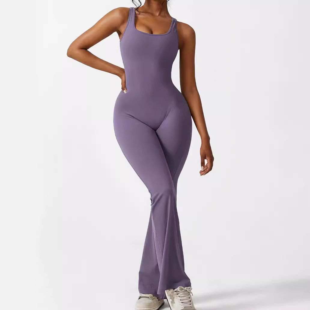 Women Sleeveless Flare Jumpsuits Fitness Yoga Long Pants - Image 5