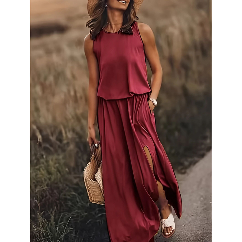Women's Maxi Dress Summer Sleeveless Crewneck Sundress Casual Loose Long Dresses With Pockets - Image 5