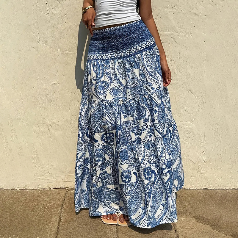 Women's Boho Floral Print Maxi Skirt - Elastic Waist A-Line Long Skirt For Spring&Summer Casual Beach Skirt - Image 6