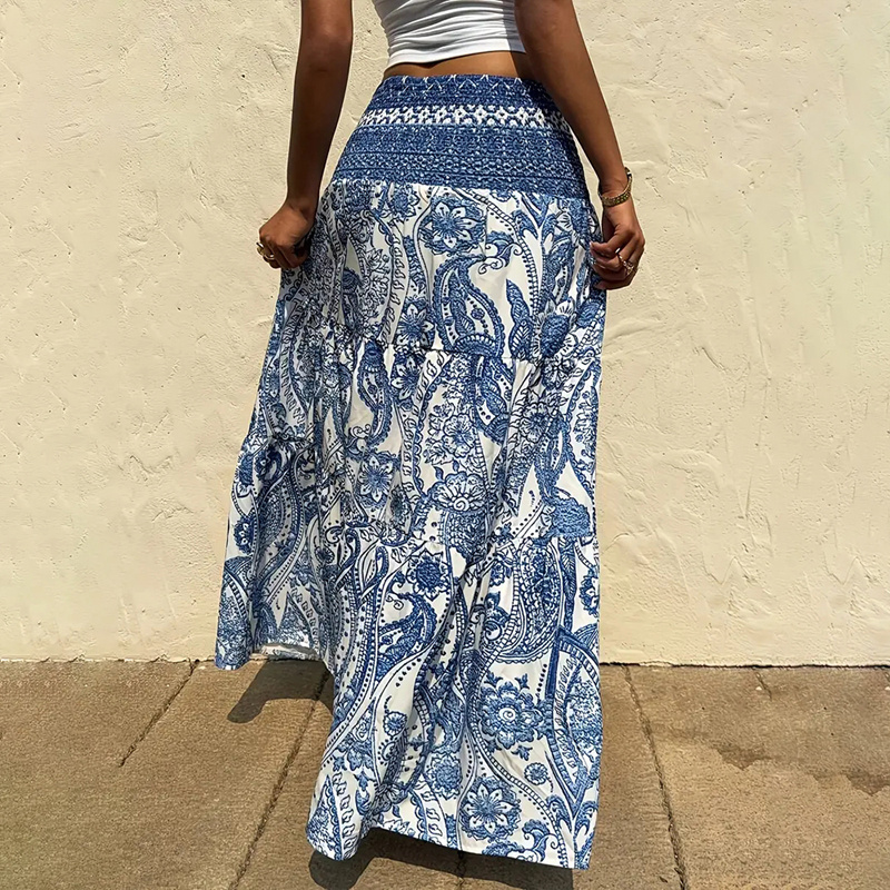 Women's Boho Floral Print Maxi Skirt - Elastic Waist A-Line Long Skirt For Spring&Summer Casual Beach Skirt - Image 7