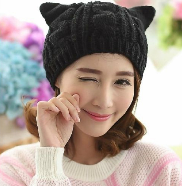 Hand Made 3D Cute Knitted Cat Ear Beanie For Winter - Image 6