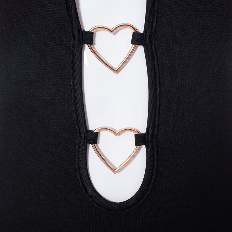 Hollow Out Black Bodycon Woman Dress Camisole Heart Ring Decor Club Sexy Party Dress For Women - Image 3