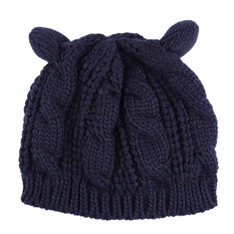 Hand Made 3D Cute Knitted Cat Ear Beanie For Winter - Image 4