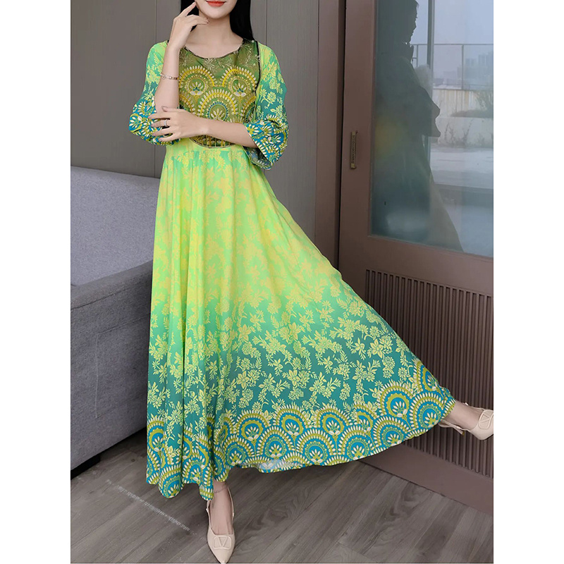 Women's Vibrant Bohemian Embroidered Maxi Dress Retro Ethnic A-Line Swing Dress With Belt - Image 4