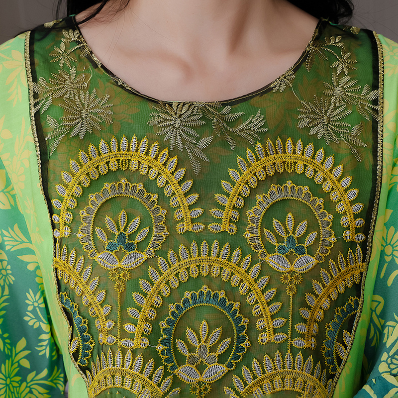 Women's Vibrant Bohemian Embroidered Maxi Dress Retro Ethnic A-Line Swing Dress With Belt - Image 6