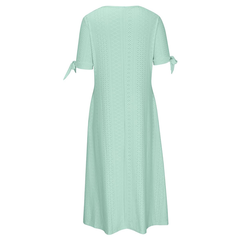 Women's Eyelet V-Neck Maxi Dress Short Sleeve Flowy A-Line Summer Beach Dress - Image 5