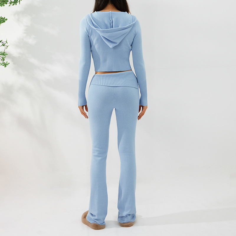 Hoodie Suit Women Leisure Sexy Zip Long Sleeve Sweater And High Waist Long Pants Set - Image 3