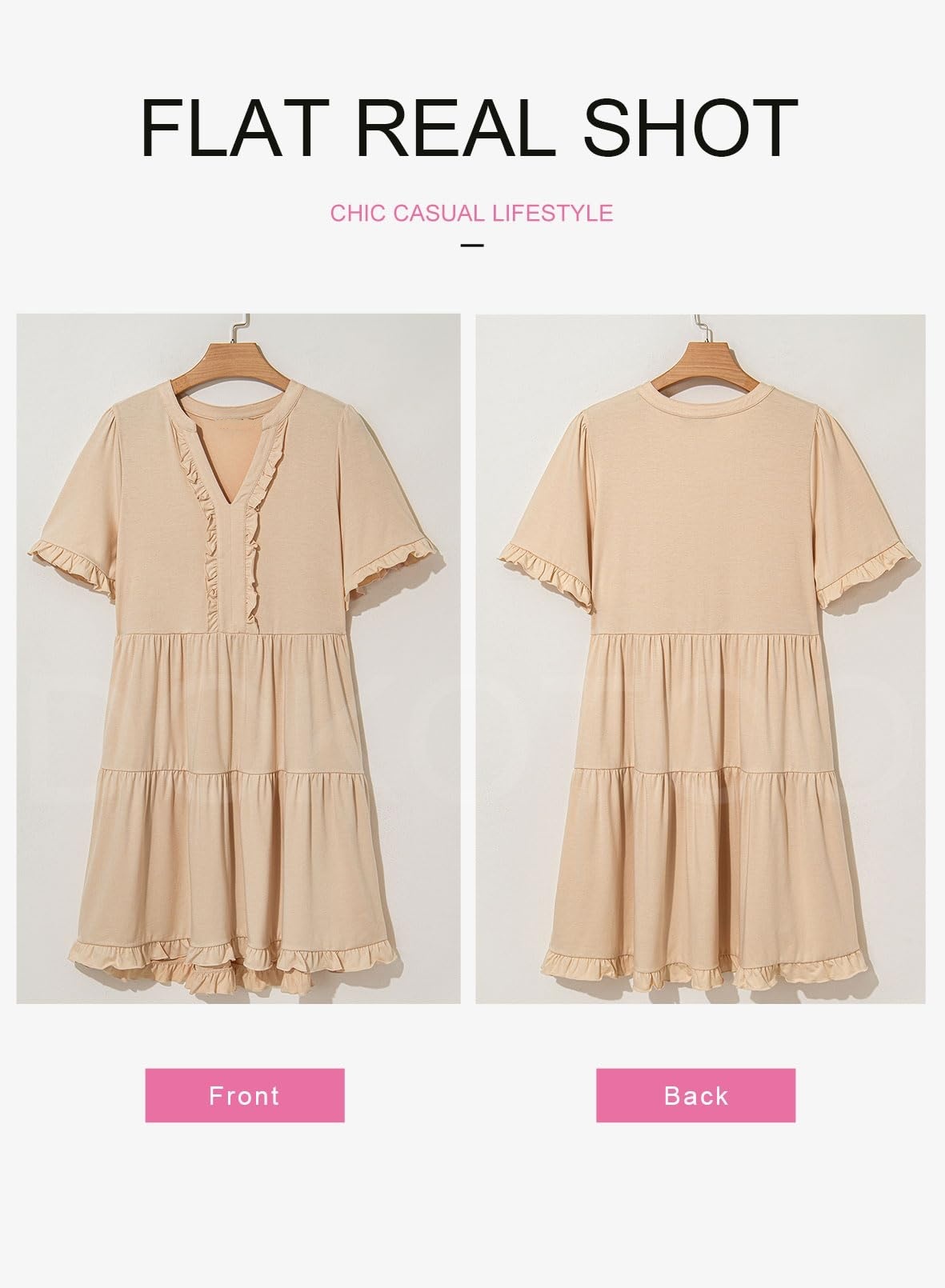 Womens Dresses Summer Spring V Neck Short Sleeve Casual A Line Flowy Swing Dress Mini Dress - Image 4